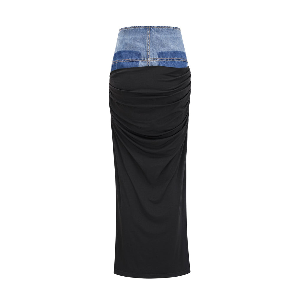 Nala Jarse Panelli Denim Üst Ve Etek Uyumlu Set