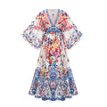 Merle Bantlı Beli Çiçekli Boho Elbise