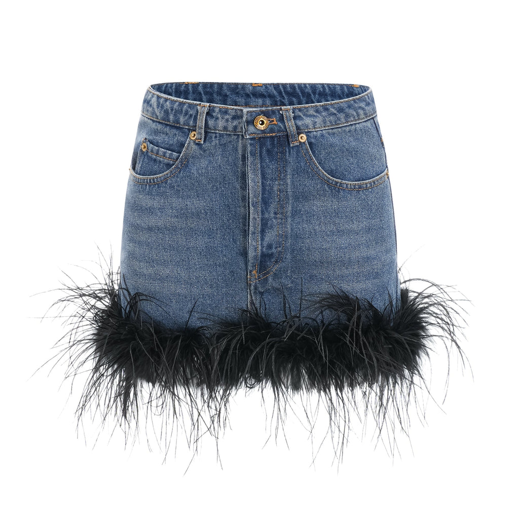 Milia Tüylü Denim Üst Ve Etek Uyumlu Set