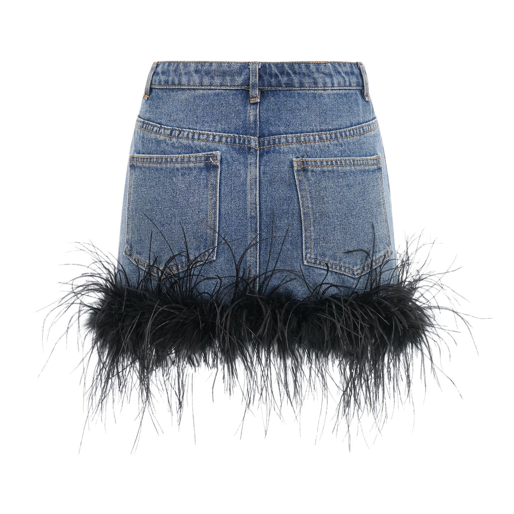 Milia Tüylü Denim Üst Ve Etek Uyumlu Set