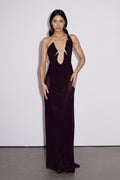 Davis Plunge Chain Asimetrik Maxi Elbise Koyu Mor