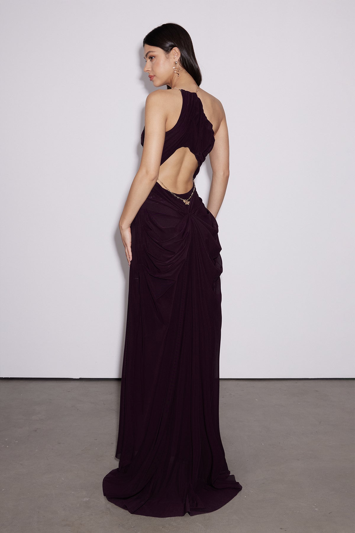 Davis Plunge Chain Asimetrik Maxi Elbise Koyu Mor