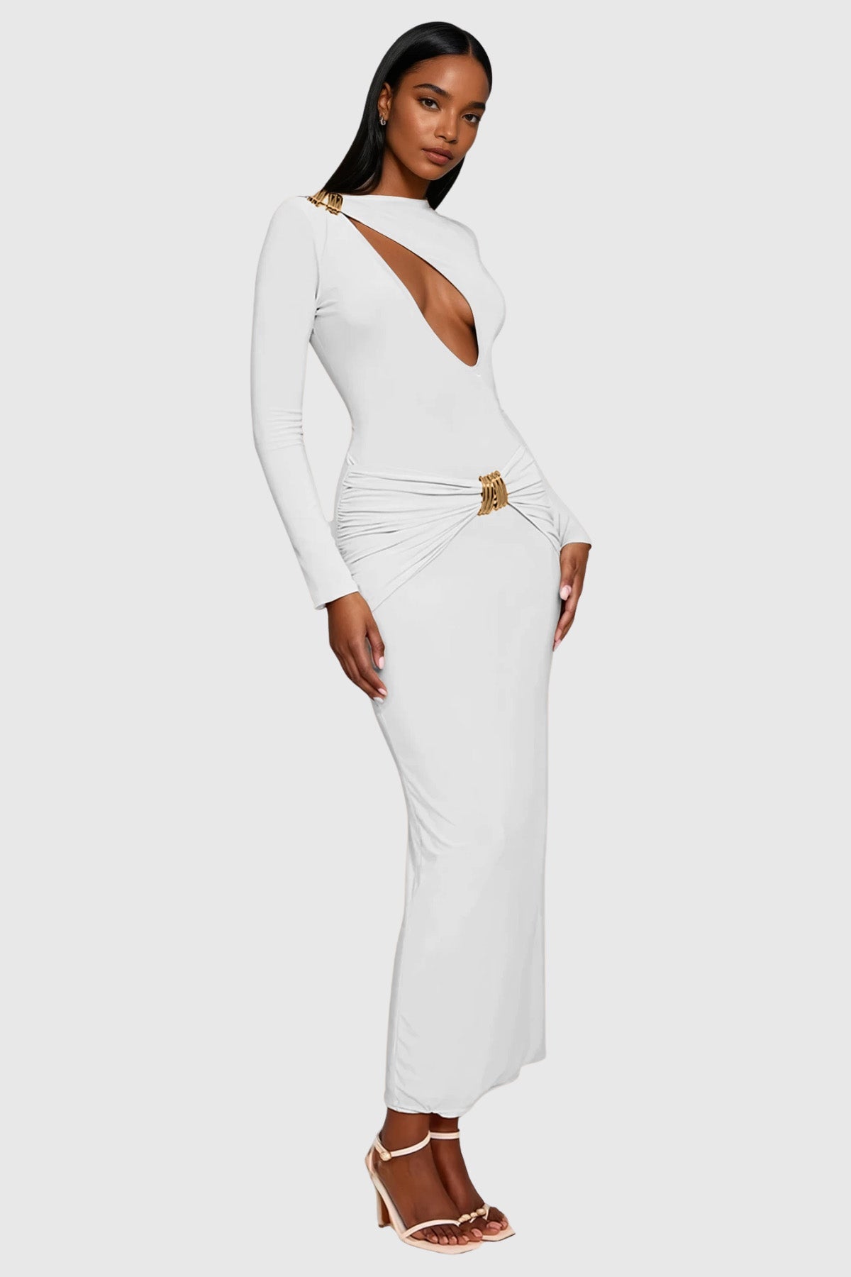 Denton Bodycon Kesimli Beyaz Uzun Elbise
