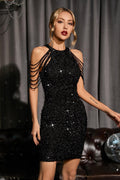 Eda Siyah Payet Bodycon Mini Elbise
