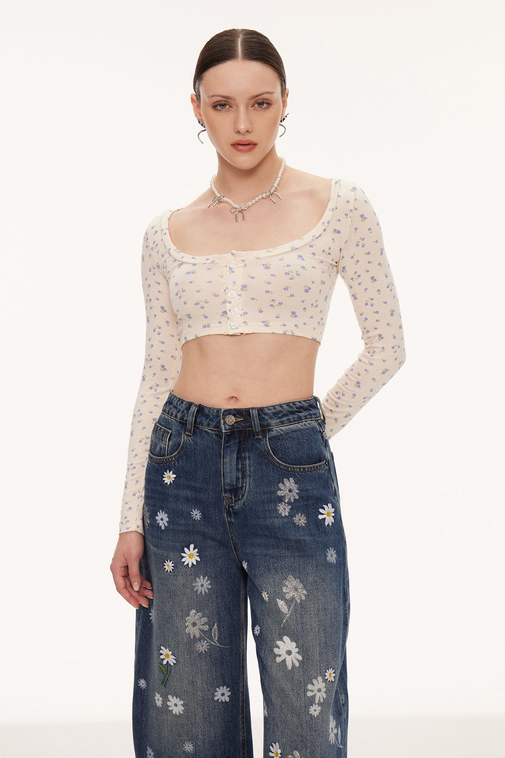 Eiluned Çiçekli Crop Top