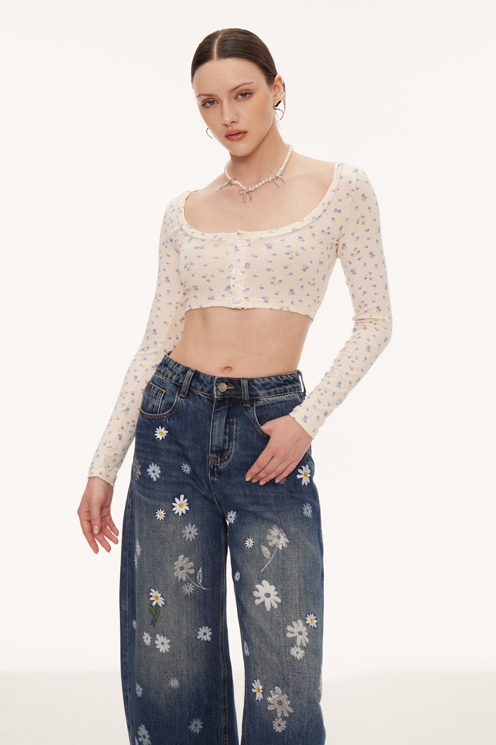 Eiluned Çiçekli Crop Top