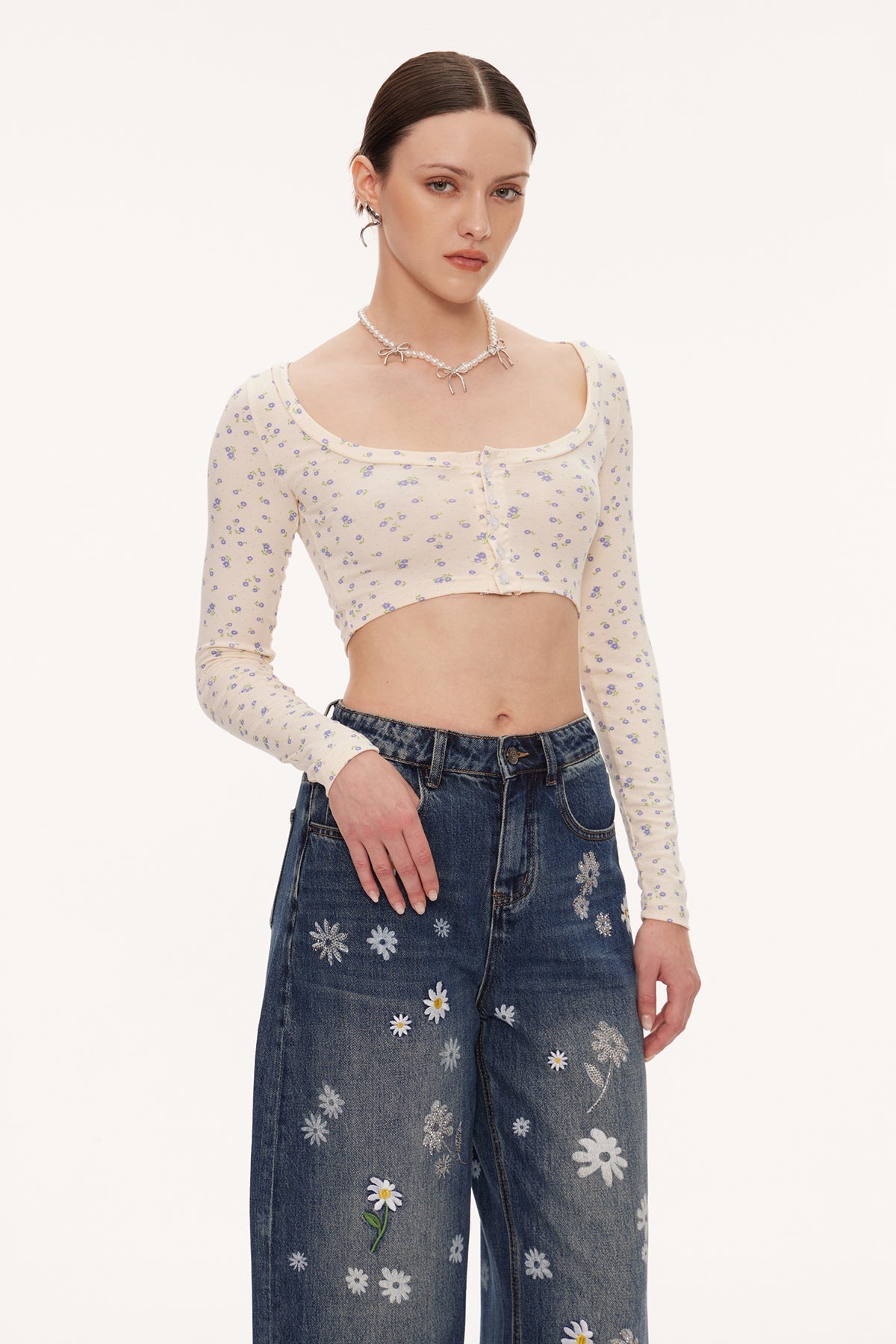 Eiluned Çiçekli Crop Top