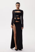 Elija Cutout Split Mesh Maxi Elbise