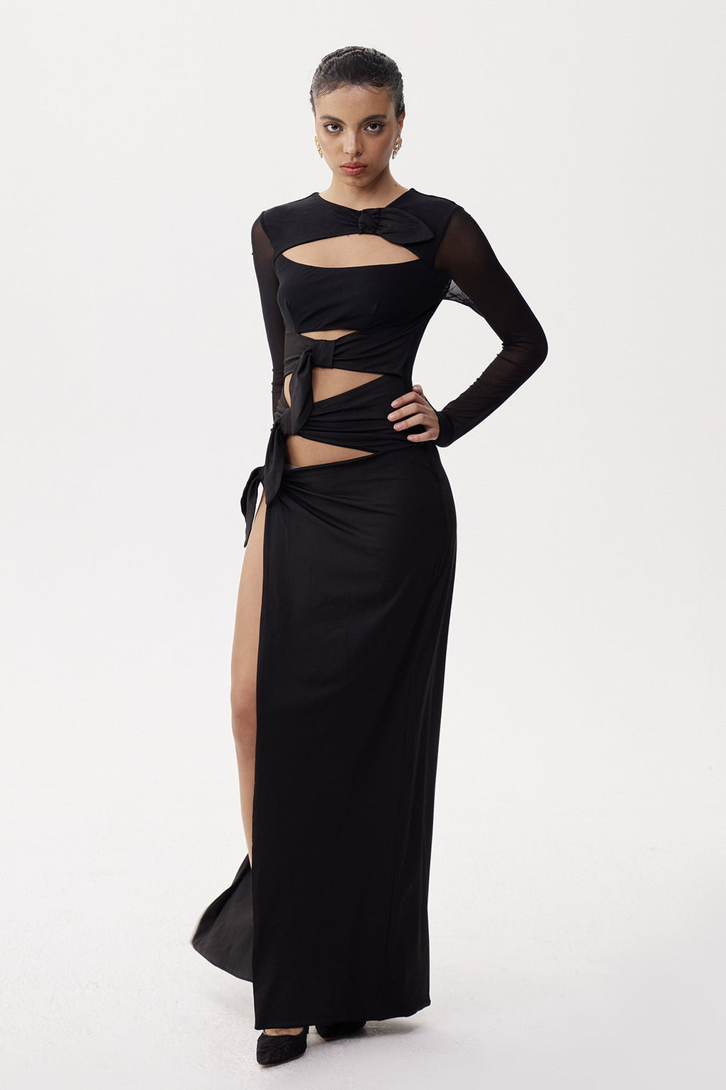 Elija Cutout Split Mesh Maxi Elbise