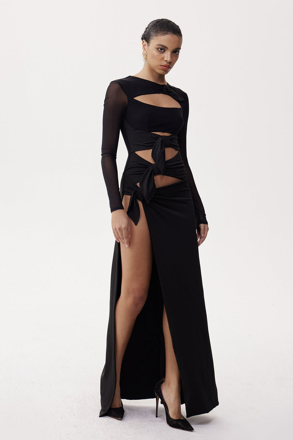 Elija Cutout Split Mesh Maxi Elbise