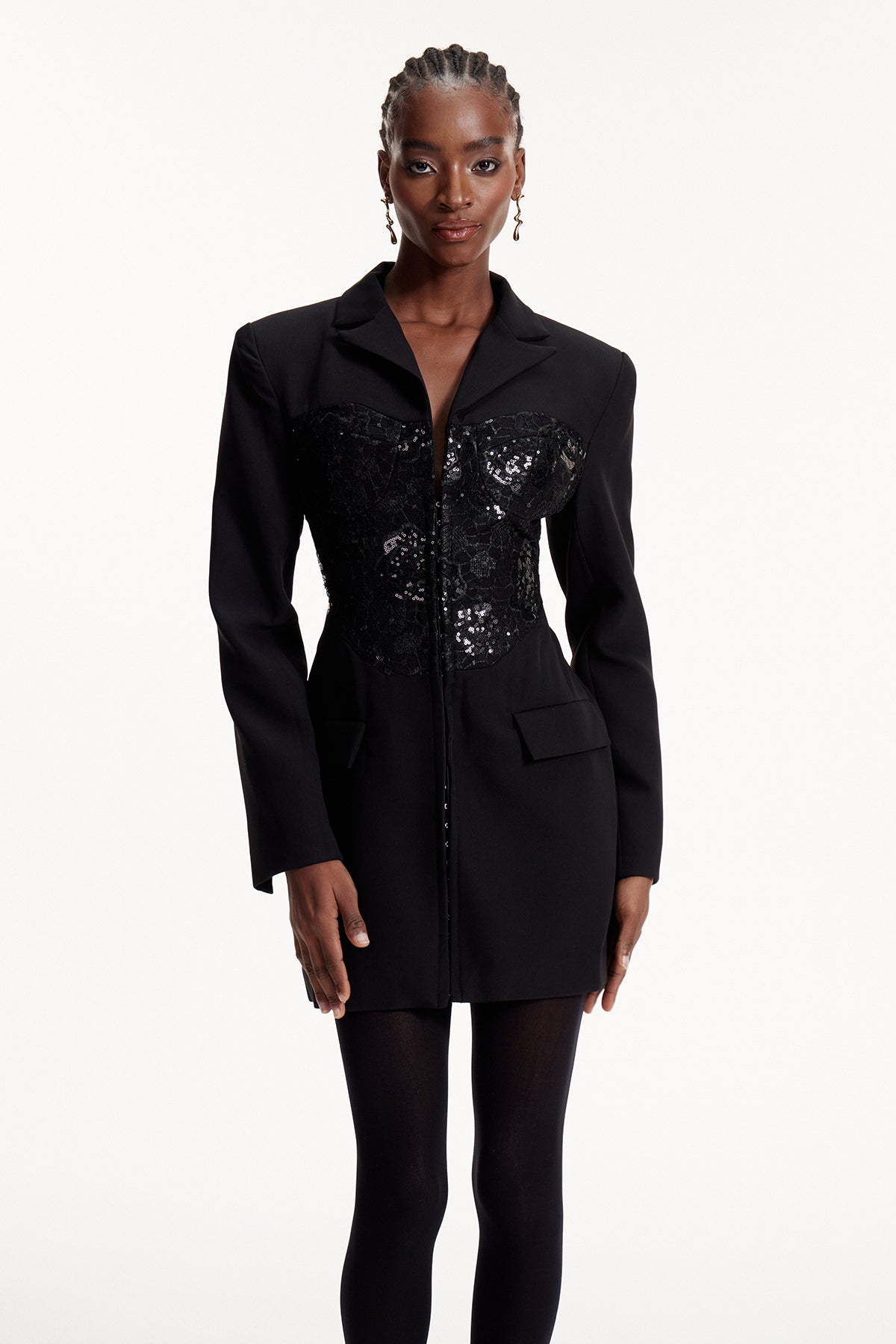 Els Payetli Dantel Mini Blazer Elbise