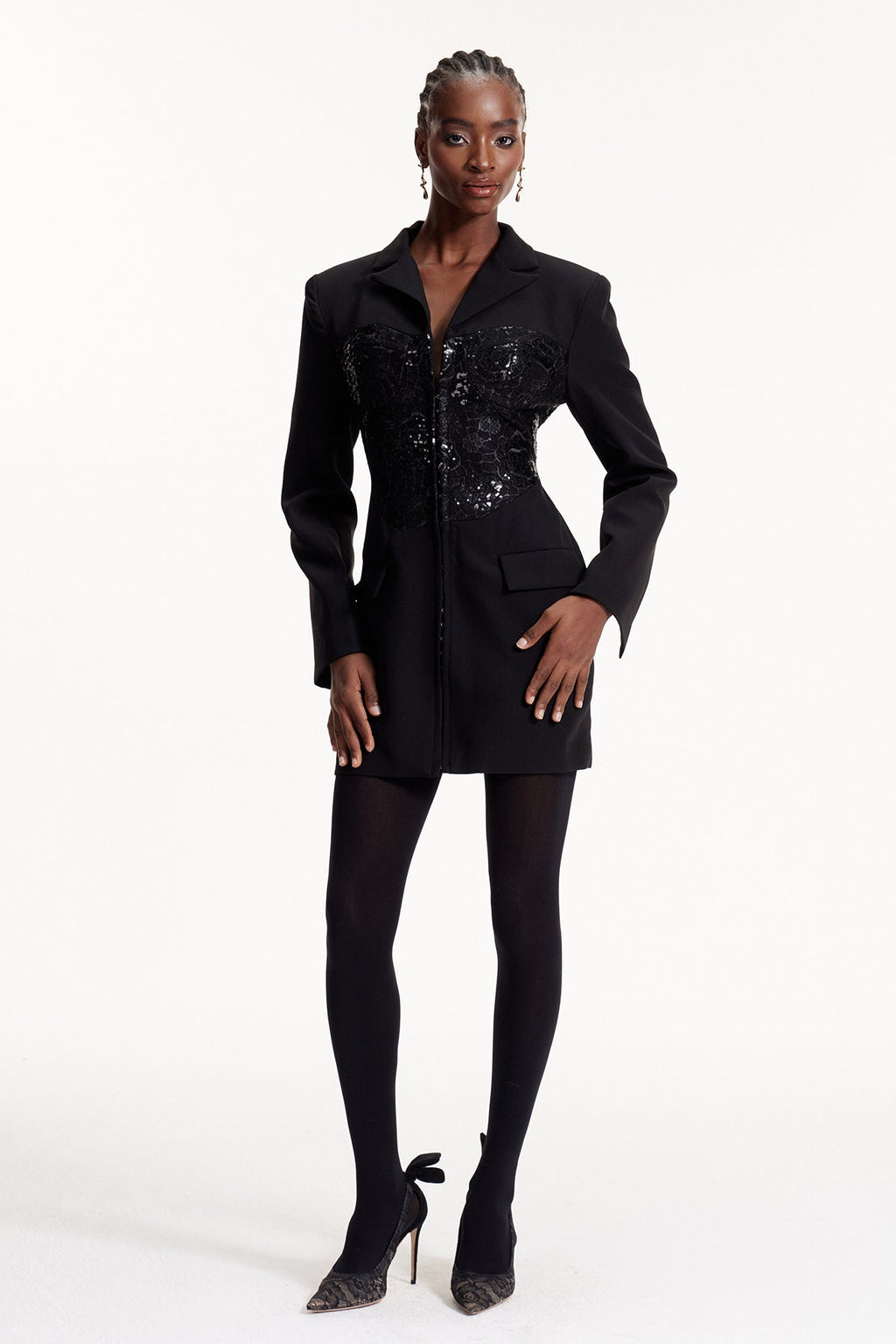 Els Payetli Dantel Mini Blazer Elbise