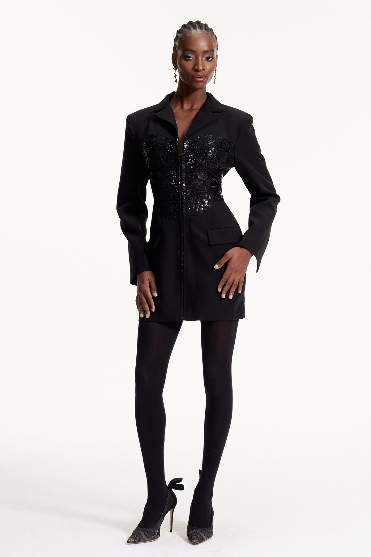 Els Payetli Dantel Mini Blazer Elbise