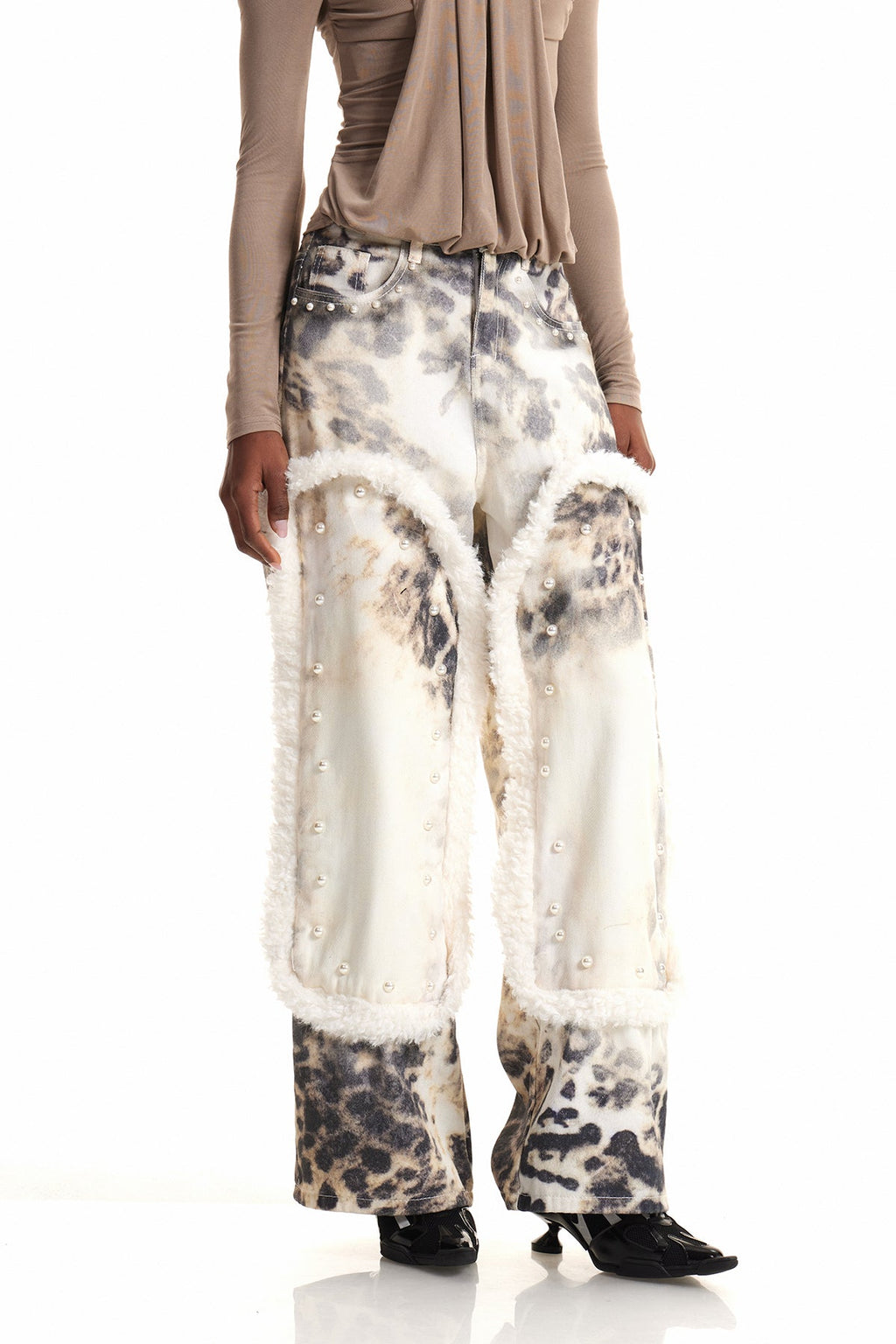 Ender Pearl Leopar Desenli Ağartılmış Kot Pantolon