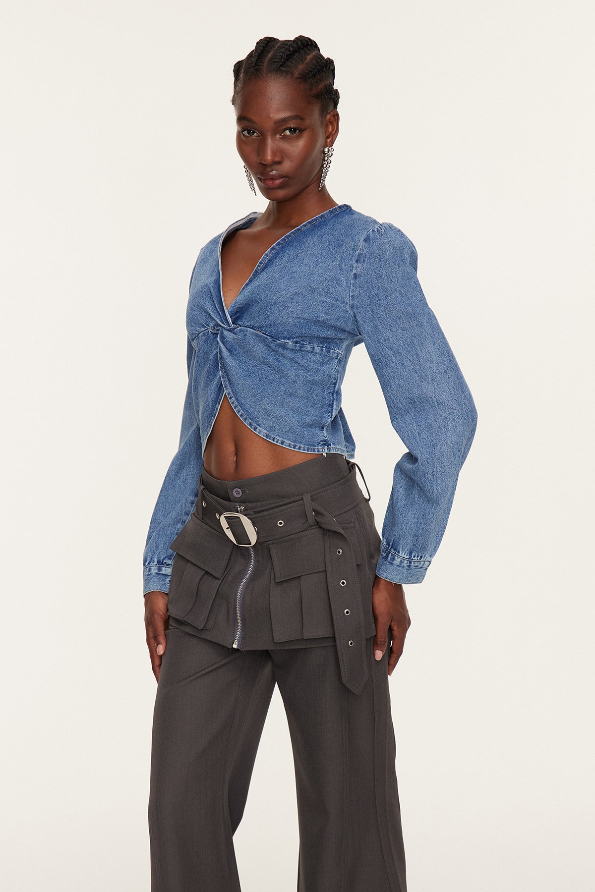 Eszti Twist Crop Denim Bluz
