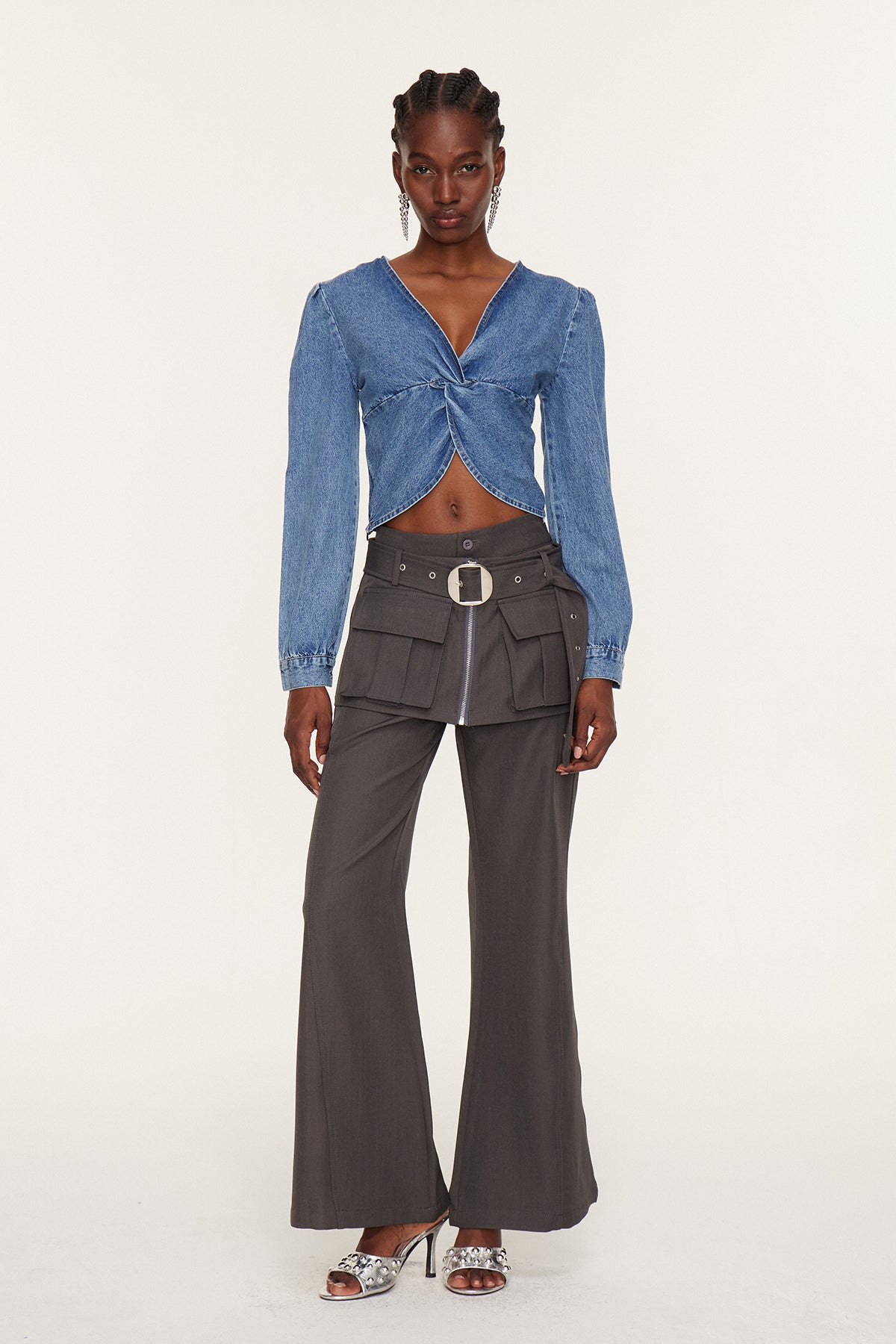 Eszti Twist Crop Denim Bluz