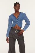 Eszti Twist Crop Denim Bluz