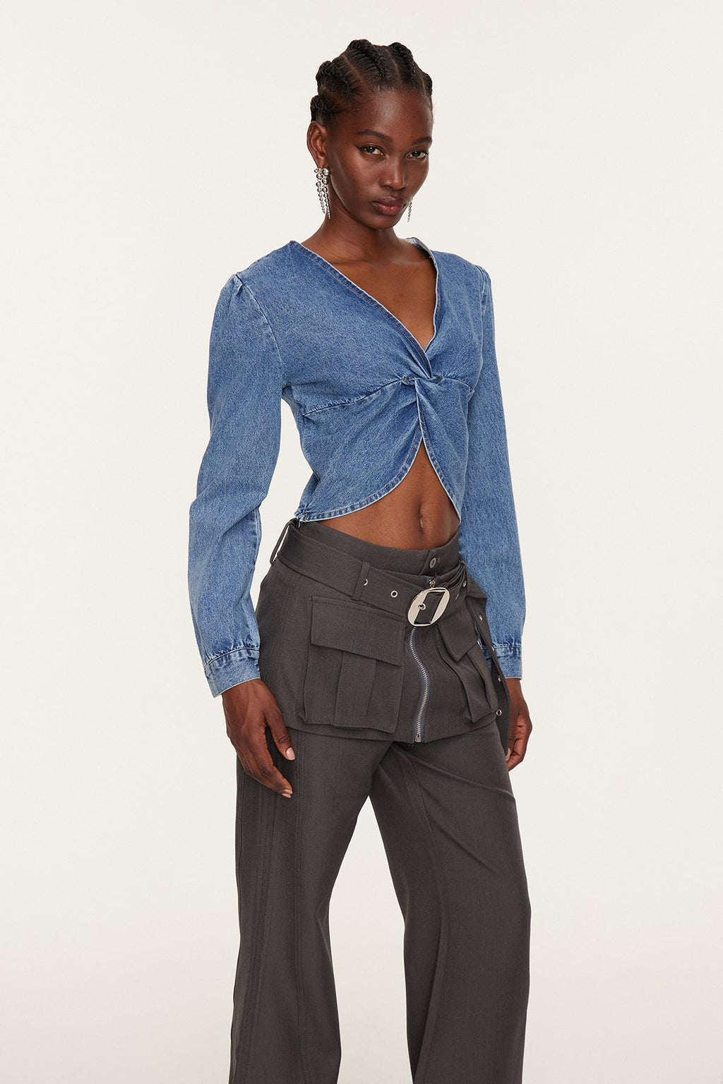 Eszti Twist Crop Denim Bluz