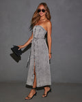 Peggy Önü Düğmeli Straplez Denim Midi Elbise