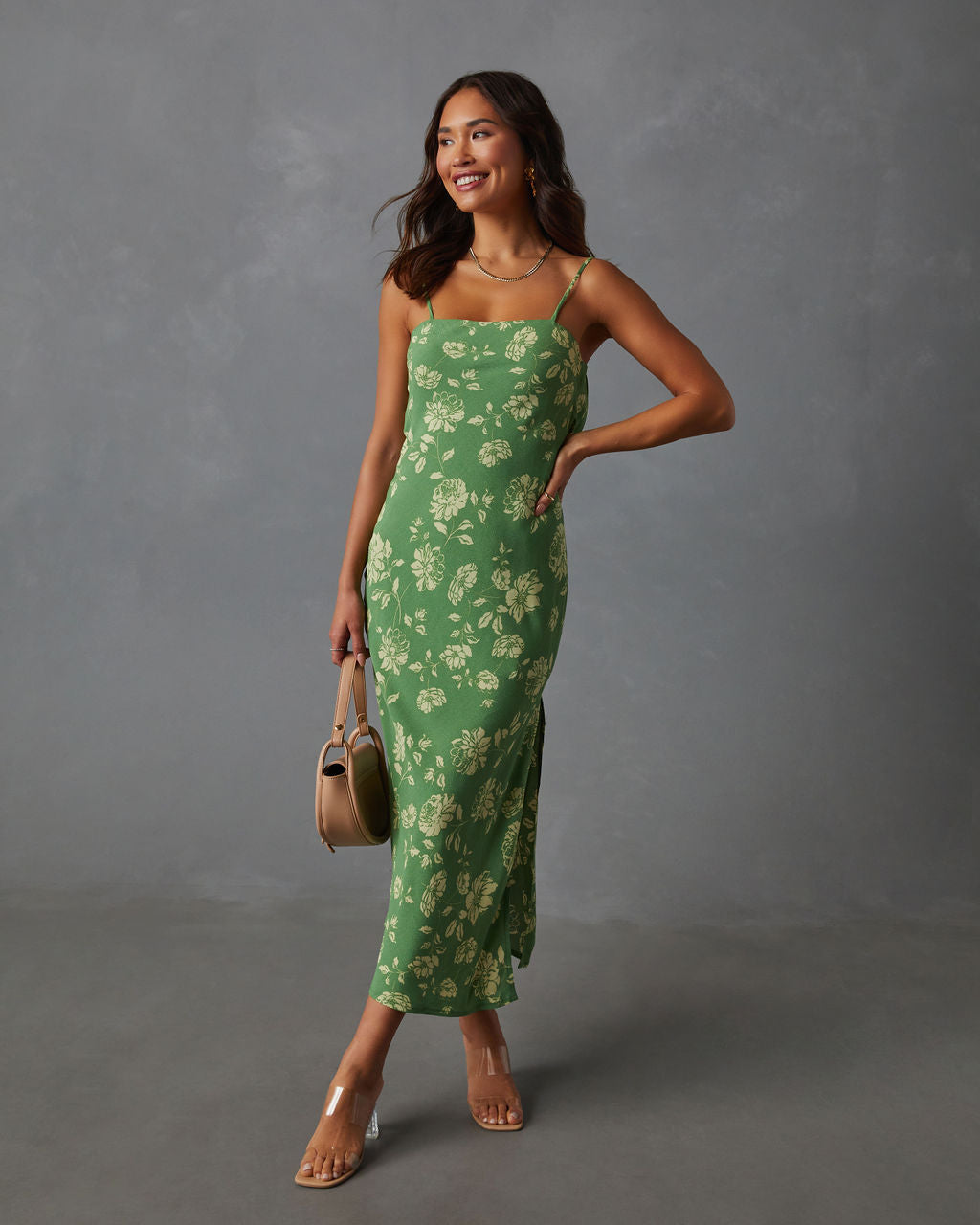 Everly Floral Sırtı Açık Slip Midi Elbise