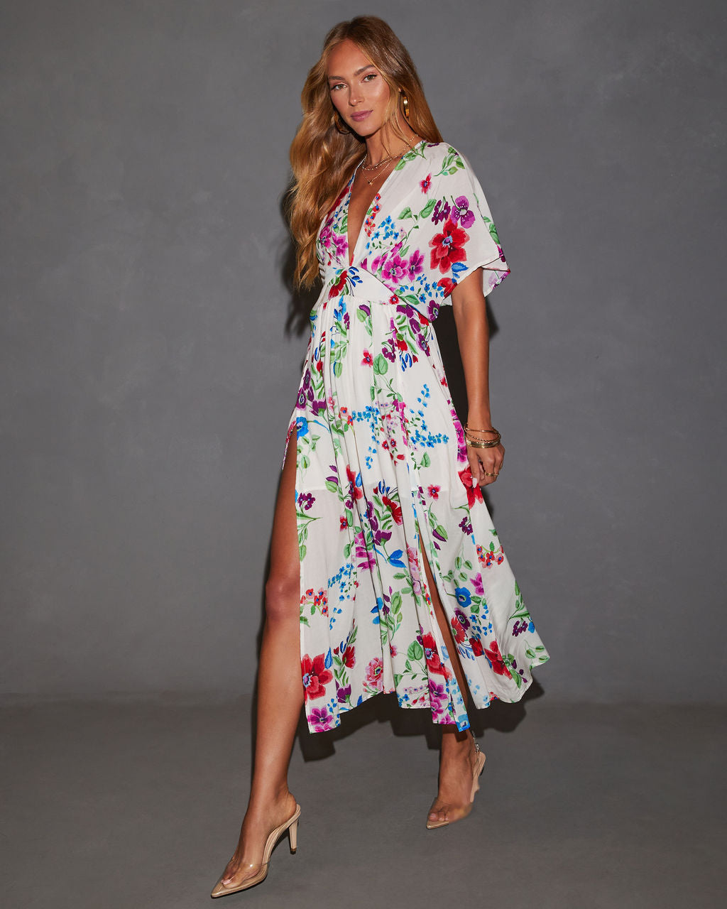 Catrina Kimono Çiçekli Midi Elbise