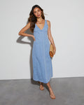 Octavia V Yaka Denim Midi Elbise