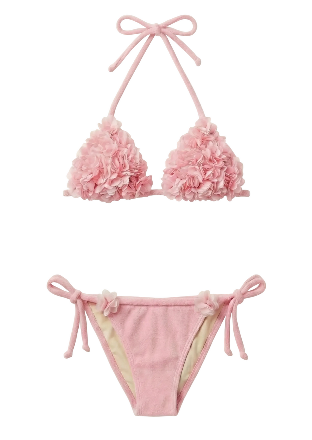 Blossom Çiçek İşlemeli Terry Üçgen Bikini Takımı Pembe