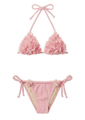 Blossom Çiçek İşlemeli Terry Üçgen Bikini Takımı Pembe
