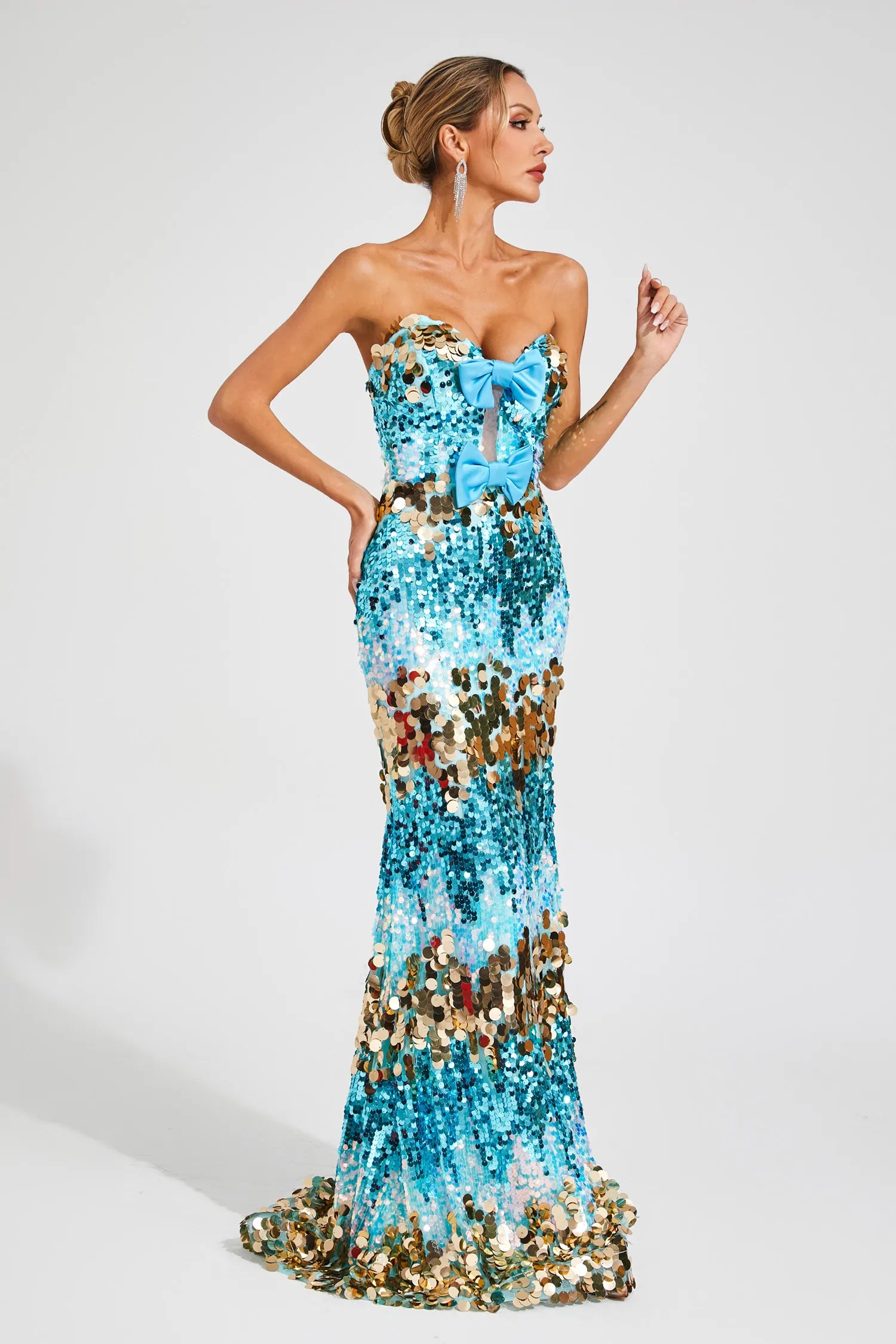 Bianca Mavi Payetler Bandaj Maxi Elbise