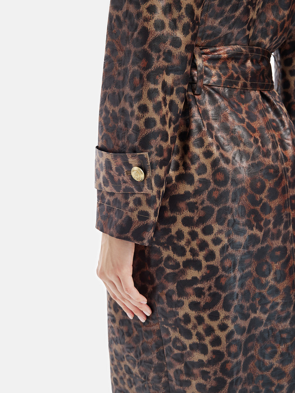 Leopar Desenli Çıkarılabilir Yaka Kaban