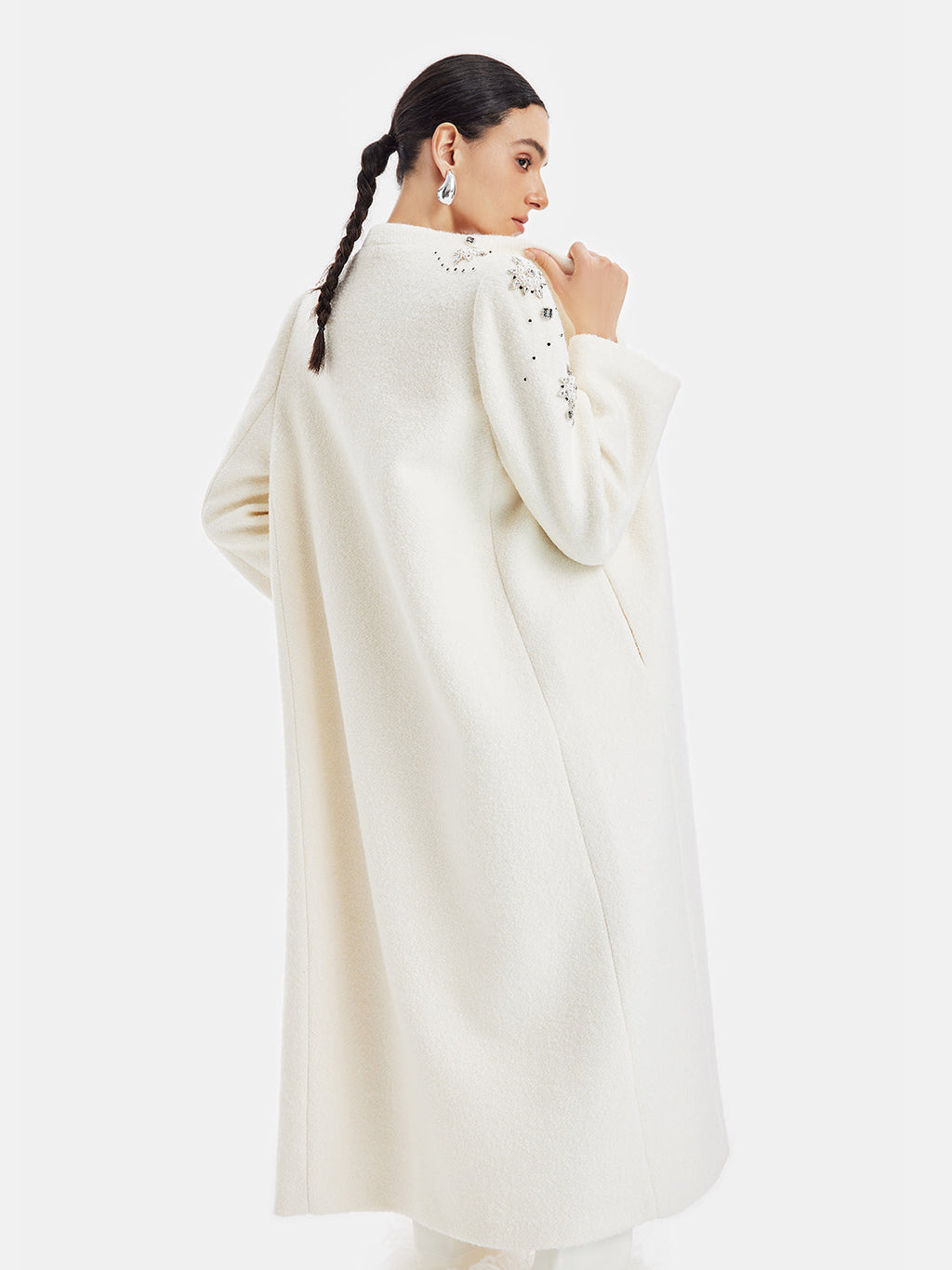 Minimalist Kristal İşlemeli Kaşmir Kaban