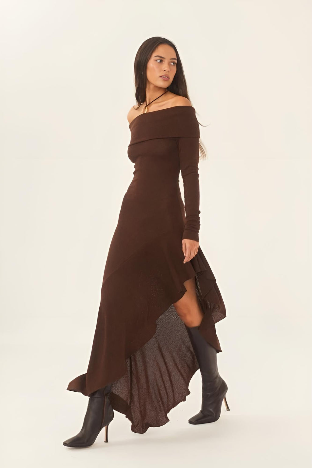 Alisa Omuz Açık Flare Midi Örgü Elbise ®