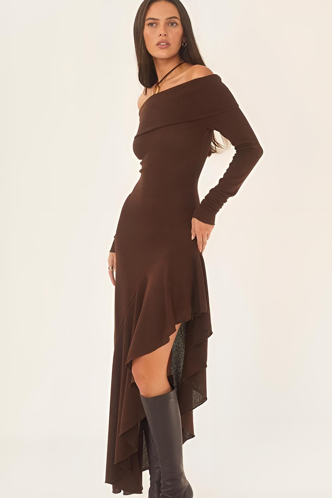 Alisa Omuz Açık Flare Midi Örgü Elbise ®