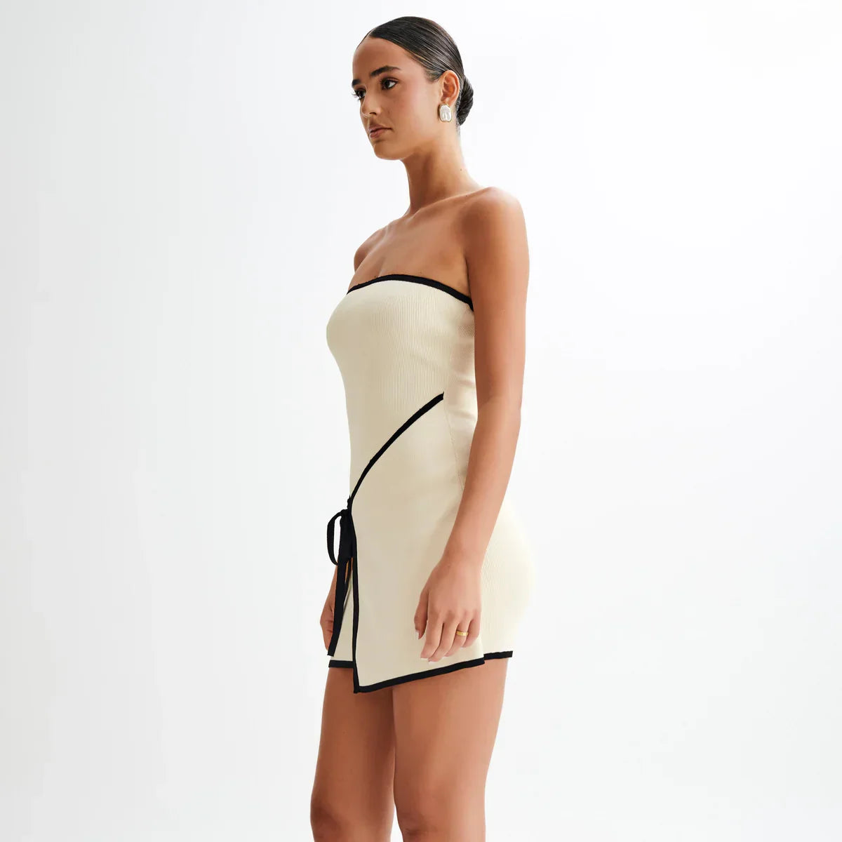 Simply Elegant Straplez Fildişi Örgü Mini Elbise ®