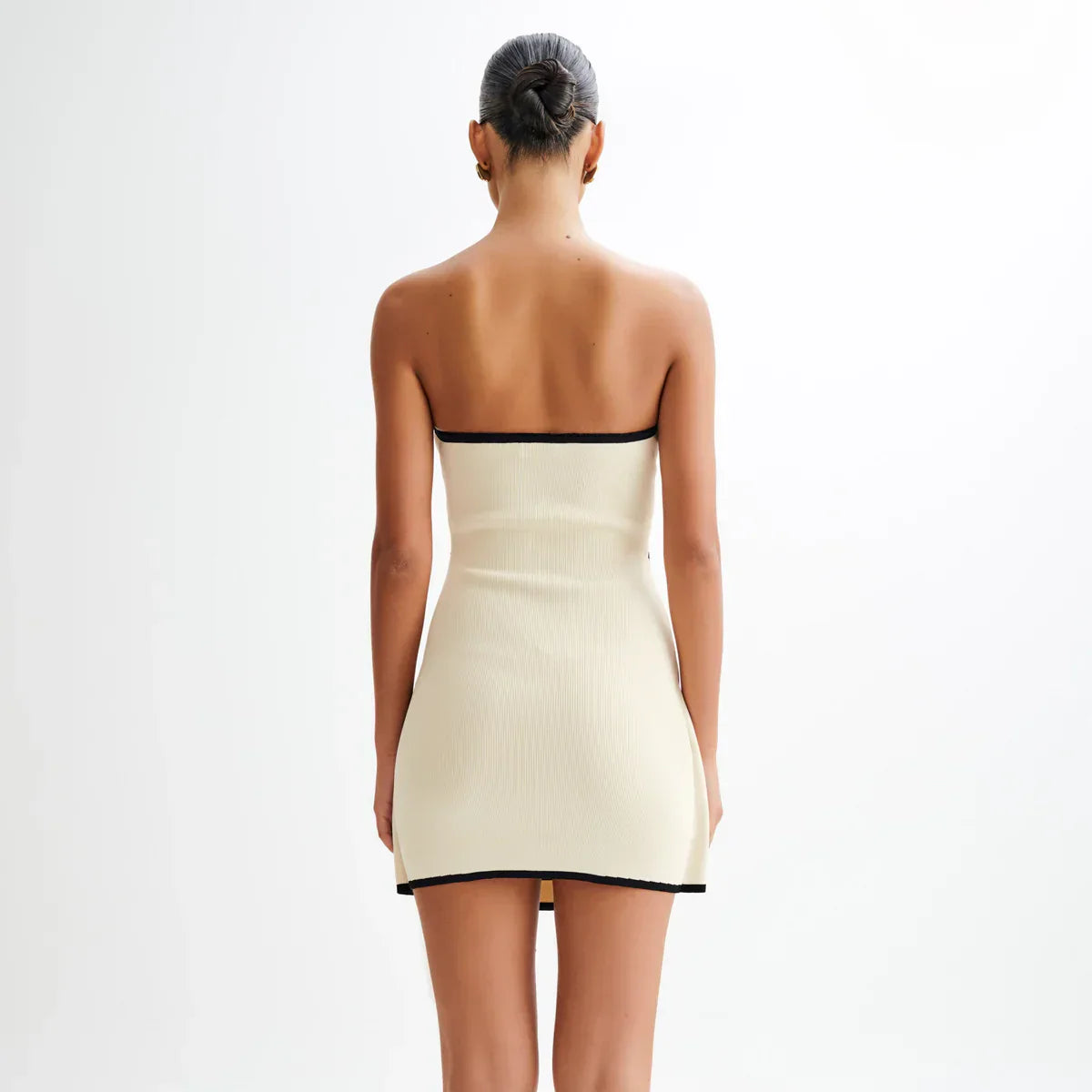 Simply Elegant Straplez Fildişi Örgü Mini Elbise ®