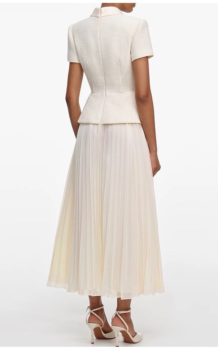 Chic Buttoned Blazer & Pleated Midi Skirt Set