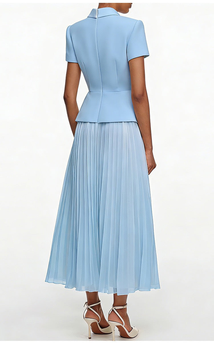 Chic Buttoned Blazer & Pleated Midi Skirt Set