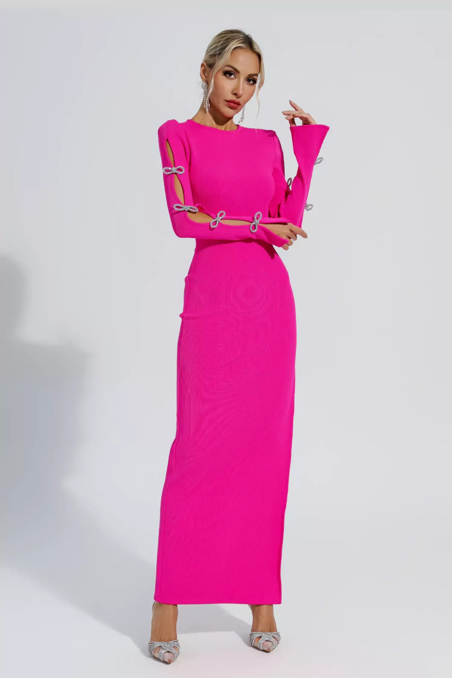 Jenna Pembe Kesikli Bandaj Maxi Elbise