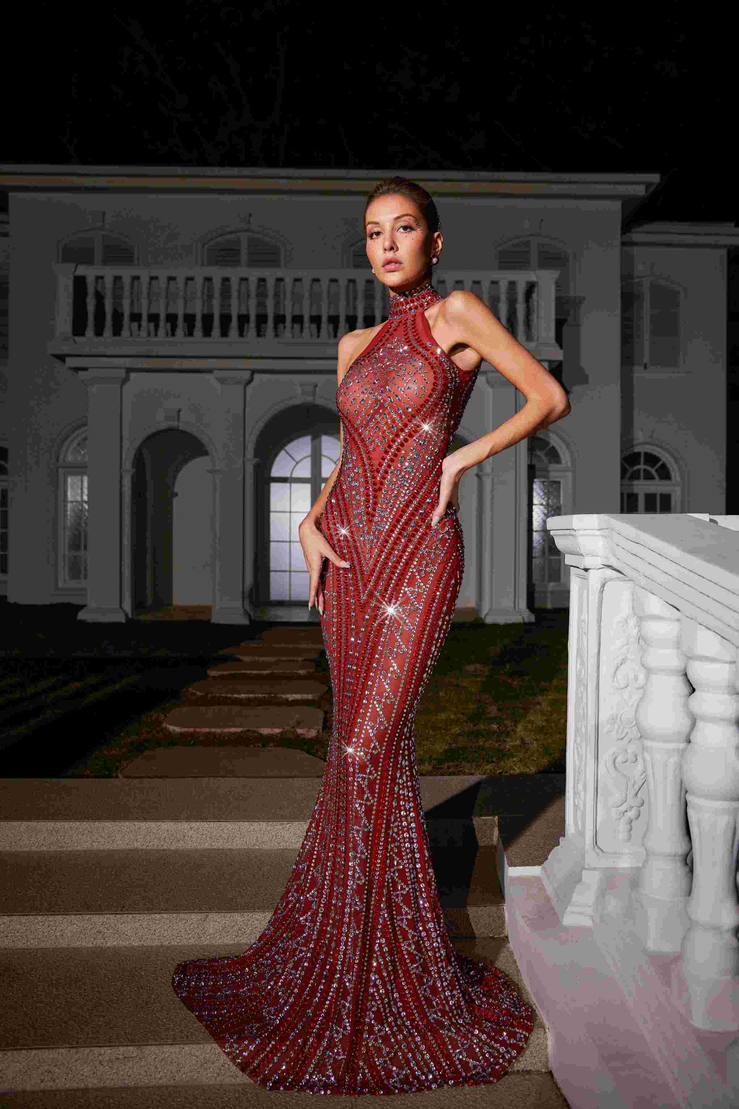 Koa Kolsuz Rhinestone Maksi Elbise