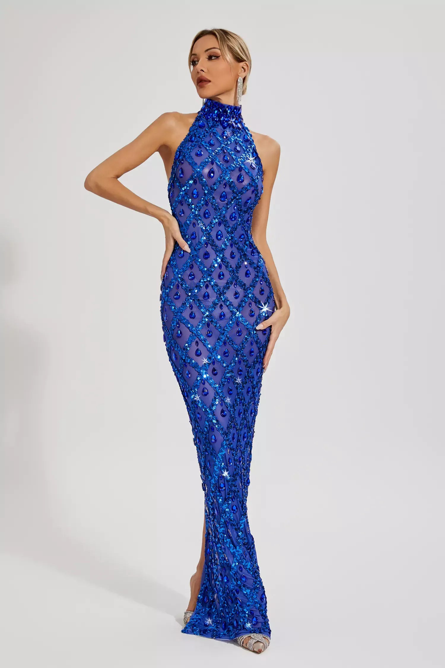 Louise Blue Diamond Maxi Elbise(Astarsız)