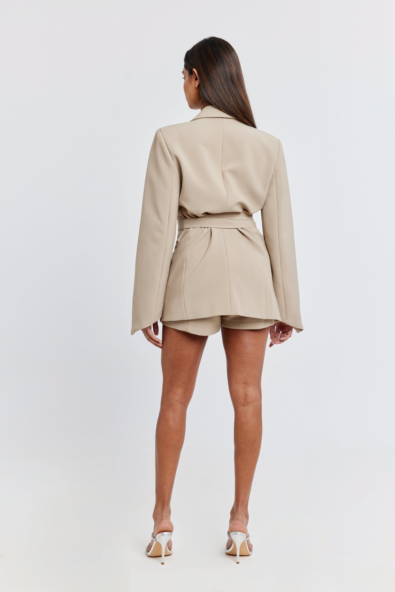 Taupe Kemerli Blazer Ceket
