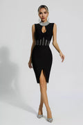 Marleigh Black Diamond İşlemeli Bandaj Midi Elbise