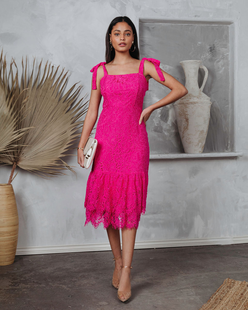 Miami High Tea Dantel Midi Elbise