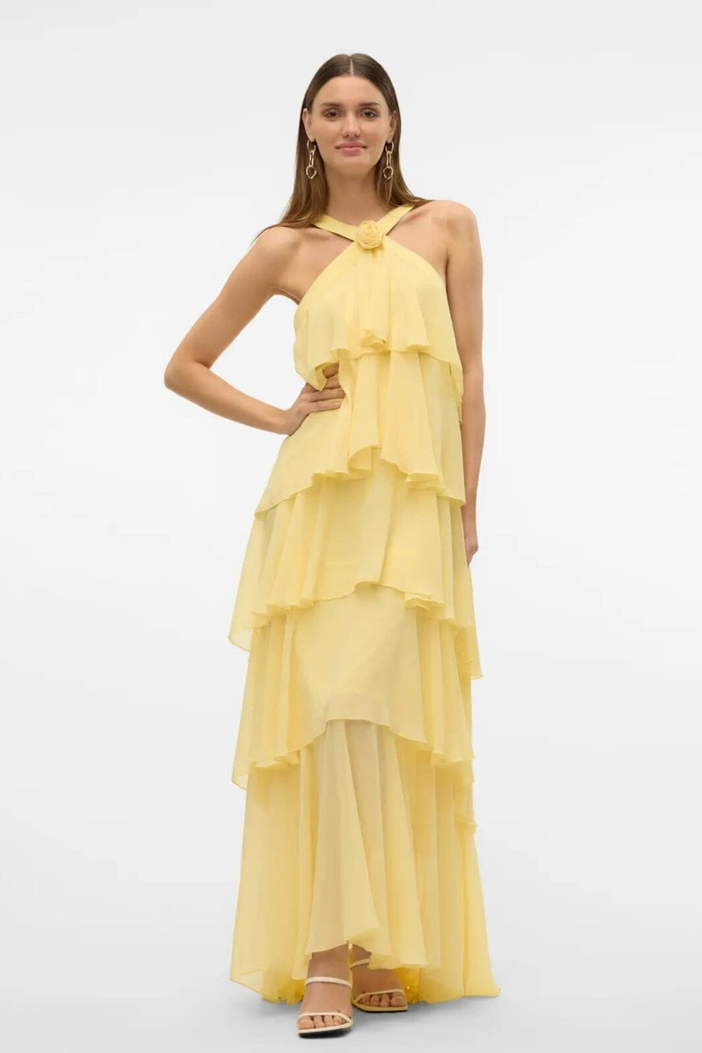 Halter Yaka Kat Kat Maxi Elbise