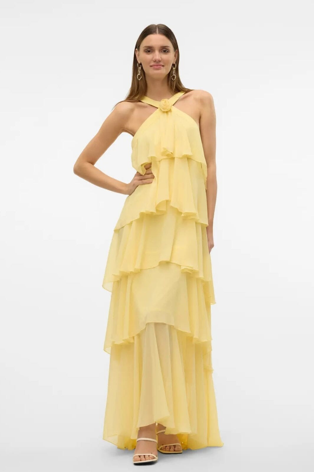 Halter Yaka Kat Kat Maxi Elbise