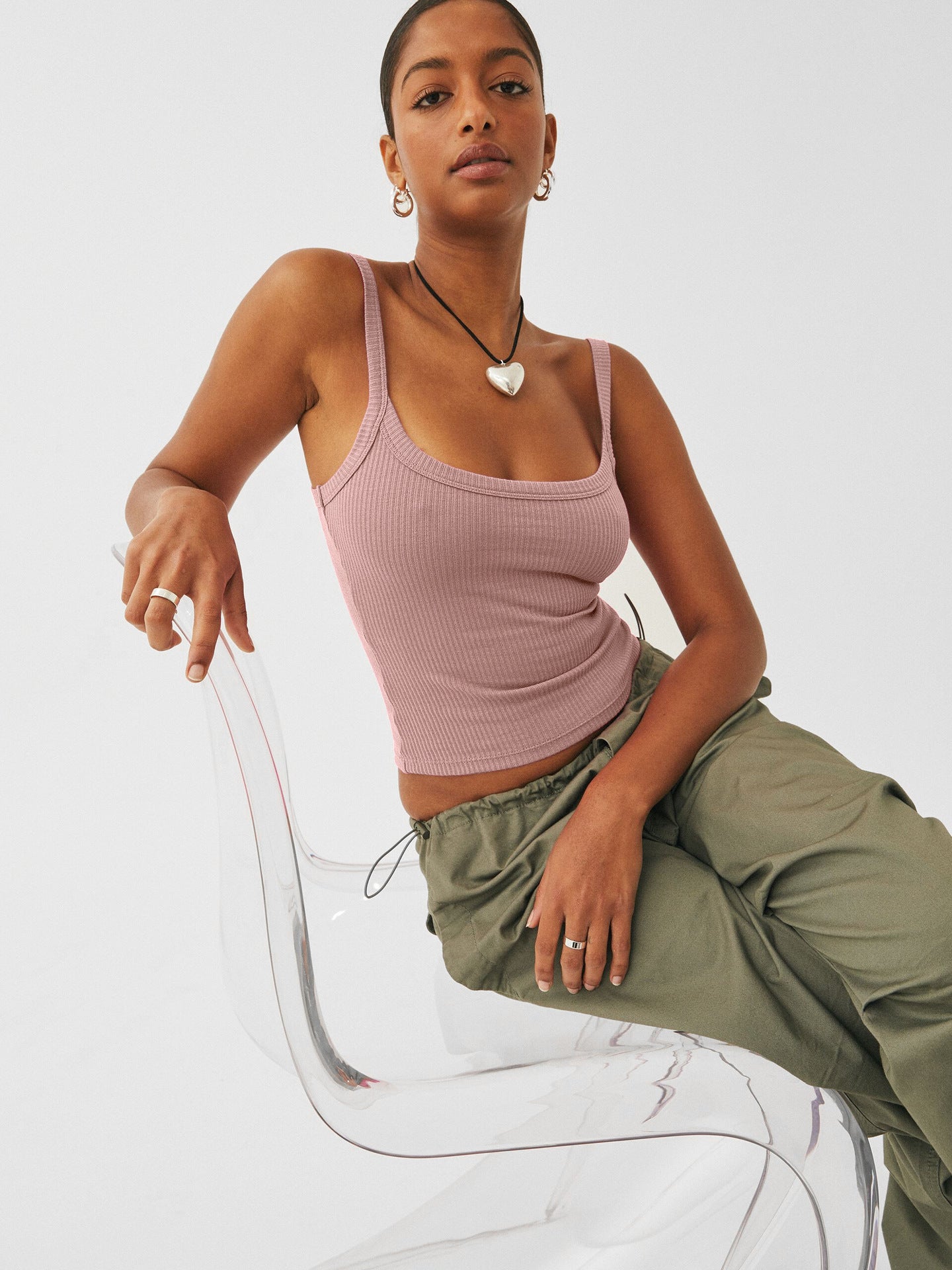 Pembe Örme Kaşkorse Kolsuz Crop