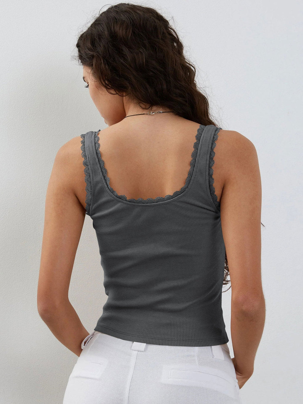 Muı Koyu Gri Dantel Crop Top