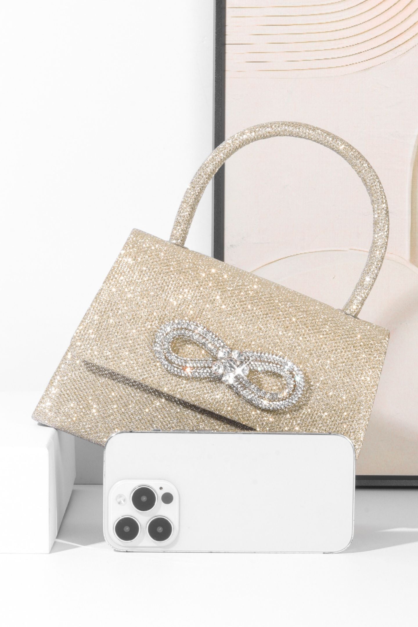 Metalik Parlak Diamante Saplı Çanta