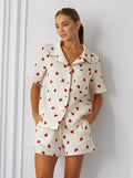 Kalp Baskılı Yakalı Pijama Takımı