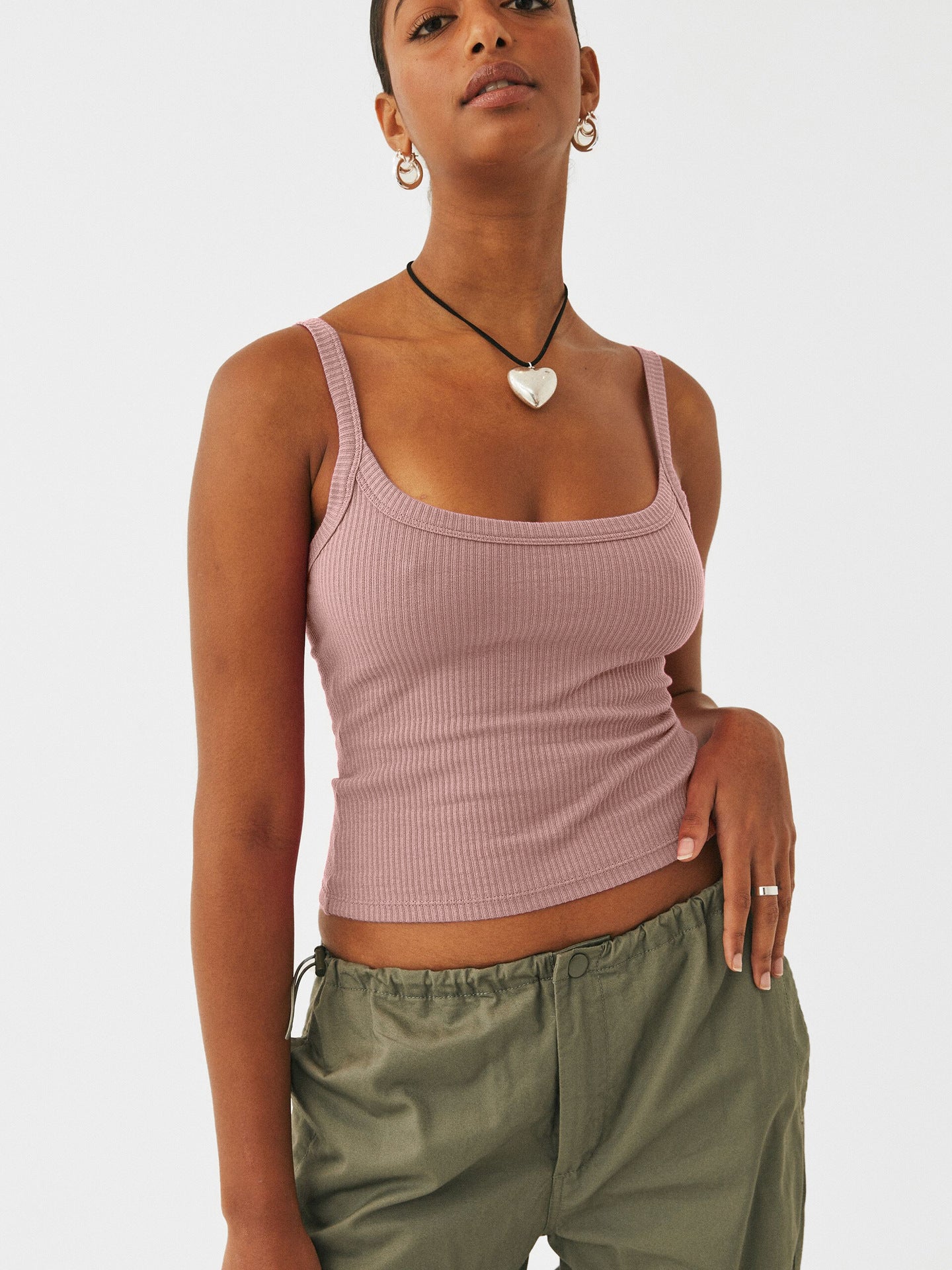 Pembe Örme Kaşkorse Kolsuz Crop